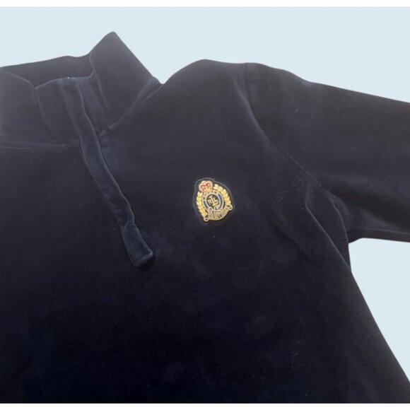 Vintage Lauren Ralph Lauren LRL Y2K Black Velour 1/4 Zip Logo Top Sz S - Picture 1 of 7